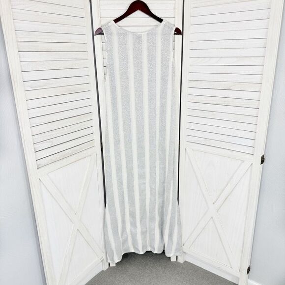 Natural Impressions Striped Muslin Swim Cover Maxi Dress White Medium - Picture 9 of 11